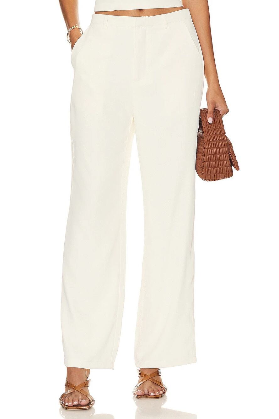SNDYS Roma Pants Trouser Satin Wide Leg High Rise Minimalist Old Money Party M